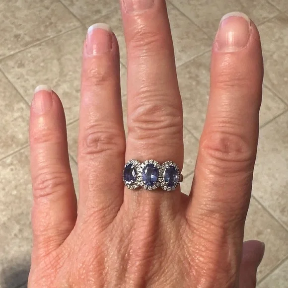 Tanzanite and white zircon ring in 925 sterling silver. Size 8 - Picture 5 of 7